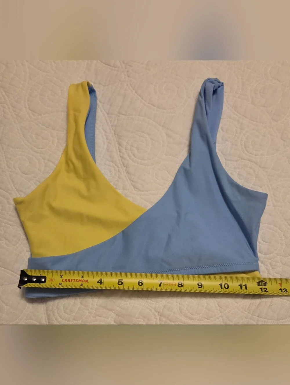 Fabletics Light Blue and Yellow Reversible Sports Bralette. Size XS